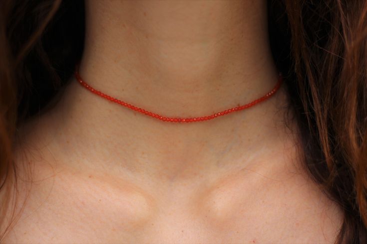 "I created this beautiful dainty necklace using tiny (2mm) vivid red or orange red carnelian beads and sterling silver beads, chain and closure. It is really shiny and sparkly and everybody will be wondering what is made of. Carnelian is an August birthstone, which makes it ideal as a birthday present. I can add 5 tiny sterling silver beads at each necklace end (as shown in the last photo), to give some extra length and sparkle! If you want me doing so, just choose this option upon check out! Id Delicate Faceted Beaded Necklaces As Gift, Delicate Beaded Necklace With Faceted Beads As Gift, Delicate Faceted Beads Necklace For Gift, Delicate Faceted Beaded Necklace For Gift, Delicate Beaded Necklaces With Tiny Beads As Gift, Delicate Beaded Necklaces With Tiny Beads For Gifts, Delicate Tiny Beaded Necklaces For Gifts, Delicate Beaded Choker Necklaces As Gift, Delicate Crystal Necklaces With Tiny Beads For Gift