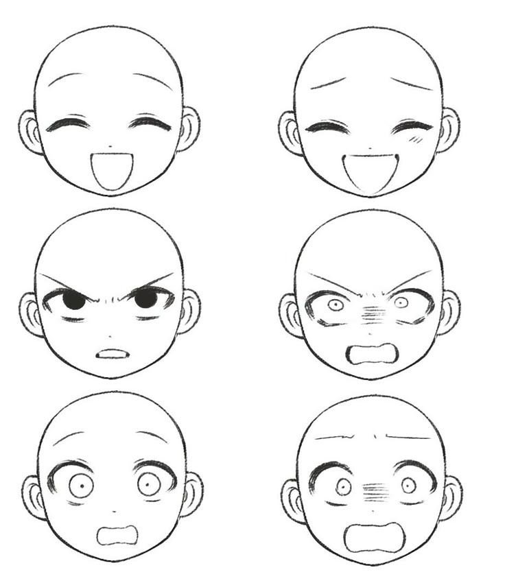 the stages of facial expressions in an anime character's head, including eyes and nose