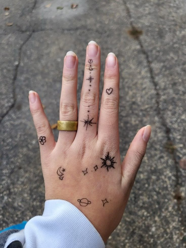 a person's hand with tattoos on it