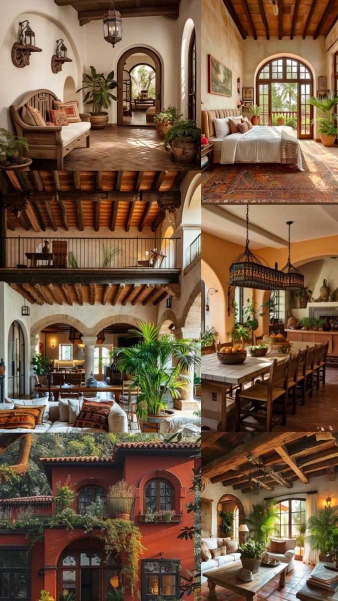 the inside and outside of a house with lots of plants on it's balcony