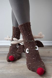 Ravelry: Rudolph Junior Socks pattern by Emma Bermudez Christmas Socks Pattern, Silly Socks, Crochet Hack, Christmas Sock, Diy Socks, Socks Pattern, Sock Patterns, Christmas Socks, Stockinette Stitch