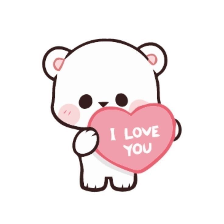 a white teddy bear holding a pink heart with the words i love you on it