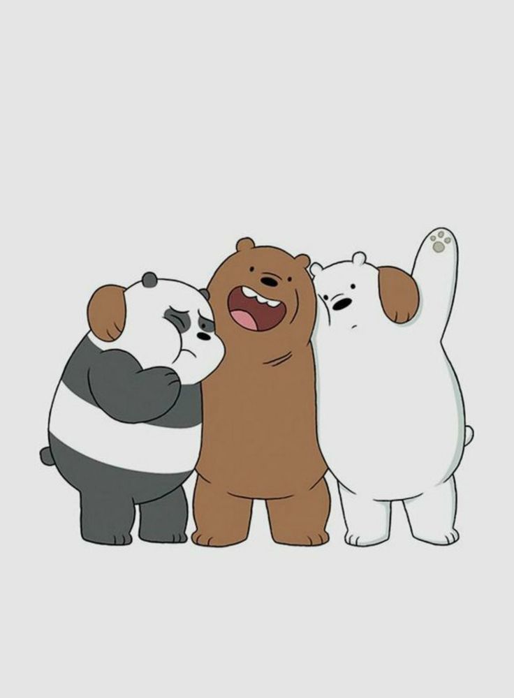 three cartoon bears standing next to each other with their mouths open and one bear holding the other