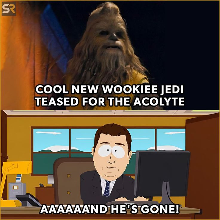 a cartoon character sitting at a desk in front of a computer screen with the caption, cool new wookie led teased for the acolyete