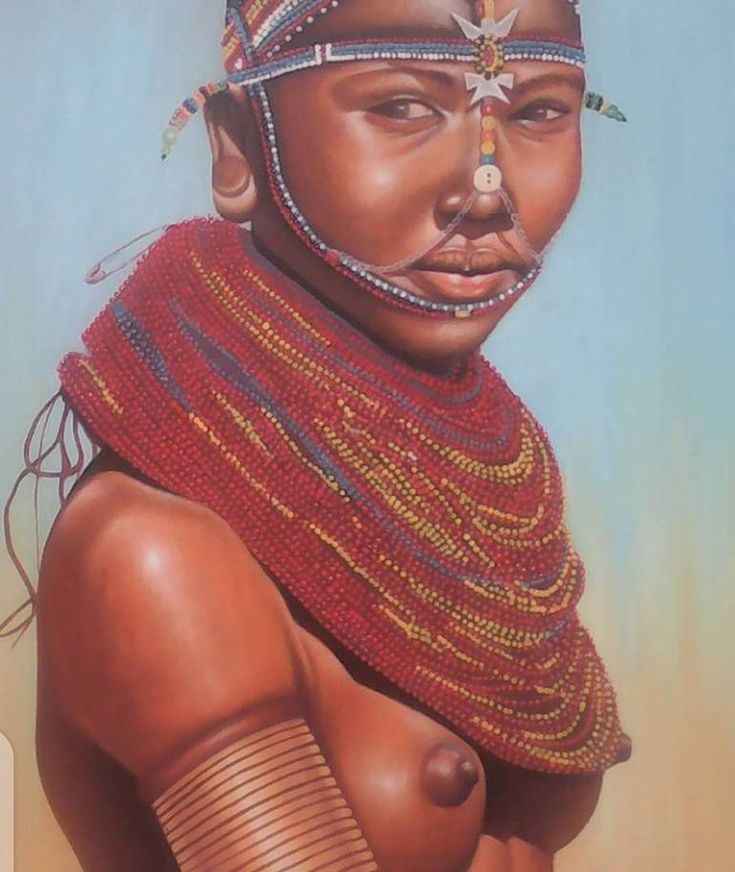 a painting of a woman with an elaborate headdress and jewelry on her face