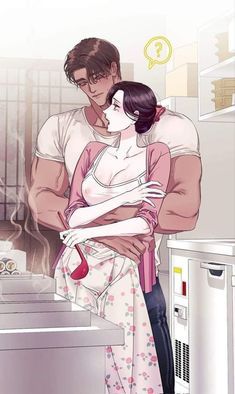 a man hugging a woman in the kitchen