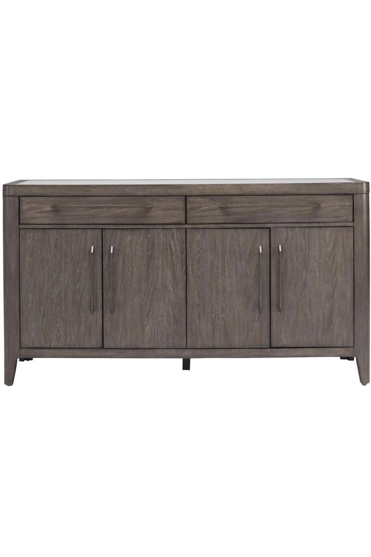 the sideboard has three doors and two drawers