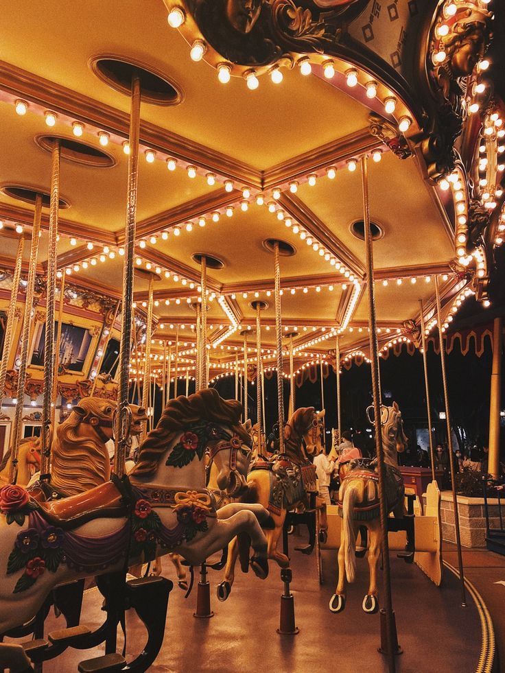 an old fashioned merry go round at night