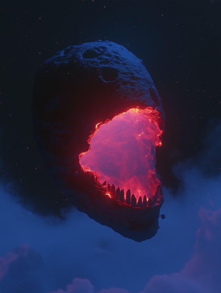 an image of a volcano with lava coming out of it's mouth in the sky