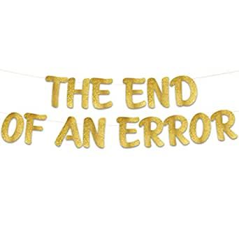 the end of an error banner hanging from a string with gold foil lettering on it