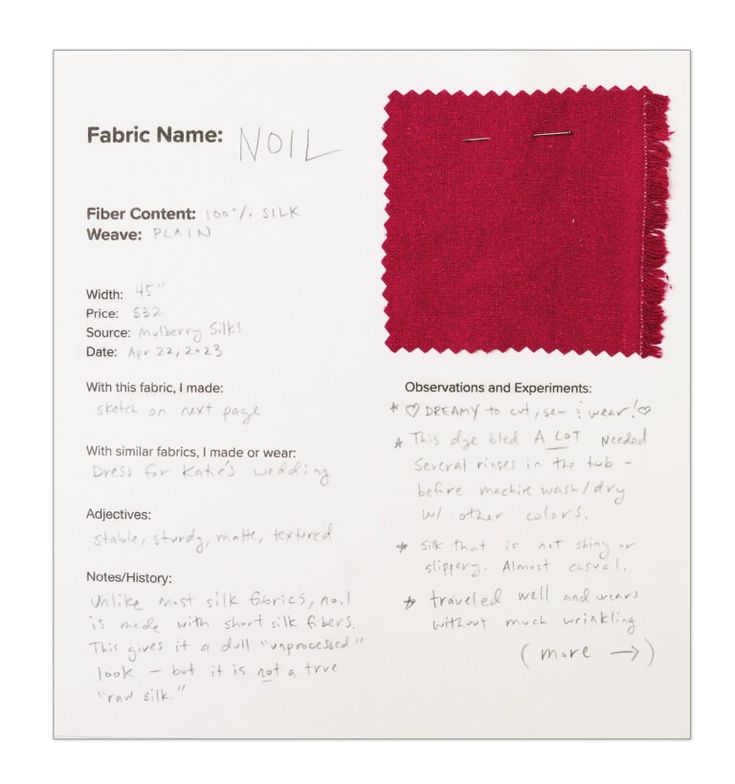 the fabric sample sheet is red and has white writing on it, which reads fabric name vol 1