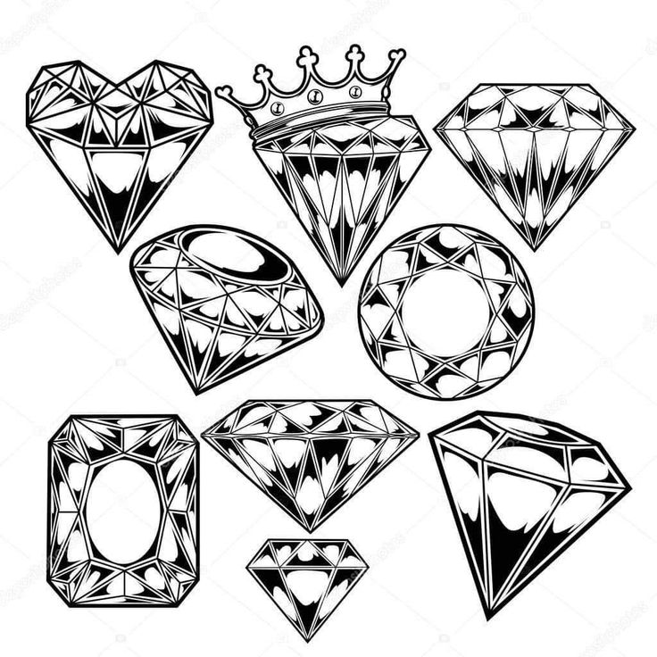 six different types of diamonds in black and white stock photo, diamond drawing, diamond art,