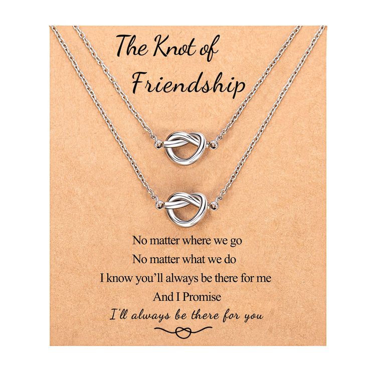 PRICES MAY VARY. 【Love Knot Necklace】：Friendship is a knot that can not be untied. A simple and unique knot design, symbolize the connection between you and me. These best friend necklaces are the perfect gift to let your friends/sisters know how grateful you are to have them. 【Friendship Gifts】：Perfect Birthday gifts, Wedding gifts, Christmas gifts, Moving away gifts, Graduation gifts, Bridesmaid proposal gifts, or for any occasions. 【Material & Size】：Made by 18K silver-plated stainless steel w Middle School Graduation Gifts, Long Distance Birthday, Women Best Friends, Teen Girl Jewelry, Unique Gifts For Sister, Charm Bracelets For Girls, Valentines Galentines, Bff Necklace, Christmas Gifts For Teen Girls