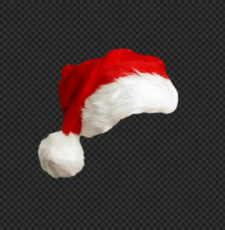 a red and white santa hat on top of a black background with no image in it