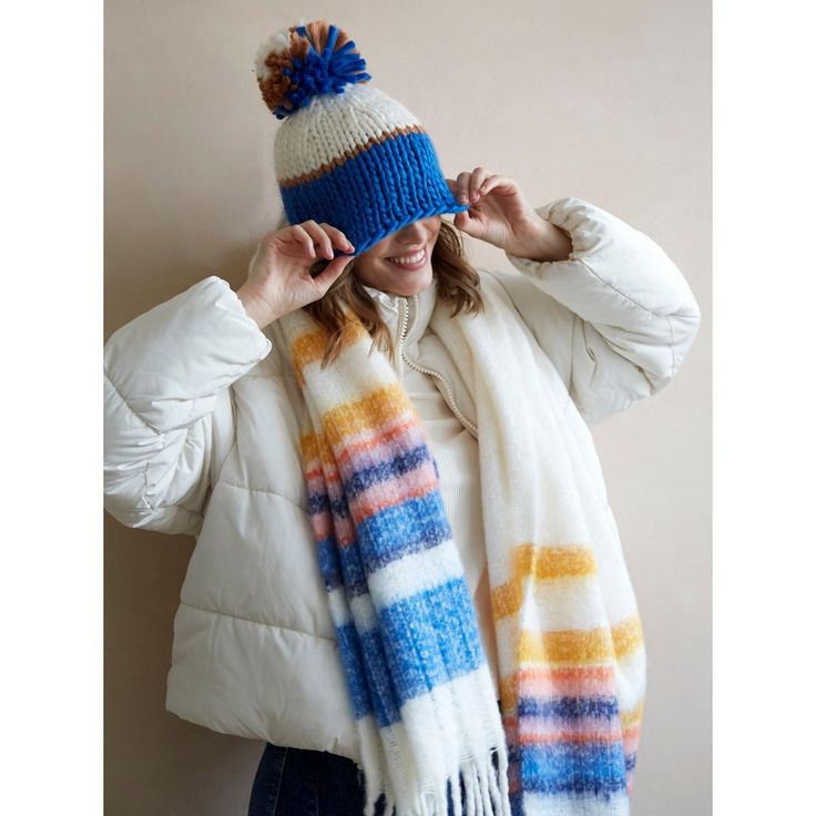 Colder months bring out the best accessories! Stay warm this season with the Shiraleah Vermot Beanie. The blue and white color block pattern with pompom detail and plush knit texture will be sure to elevate your winter look. Cozy and festive, this hat also makes for a thoughtful gift for any loved one on your list! Color Block Beanie, Beanie With Pom Pom, Beanie With Pom, Color Block Pattern, Knit Texture, Best Accessories, Block Pattern, Scarf Hat, Pom Beanie