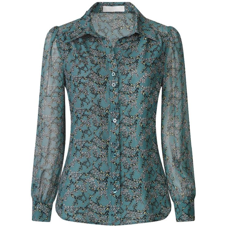 Pair it with a tailored skirt or wide-leg pants and heels for a chic office look. Comfortable and casual, this floral shirt is perfect on its own or as a layer under a blazer or jacket. This shirt can be a perfect addition to almost any outfit from formal to daily wear, great for work, meeting, office, businesses, work, party, cocktail, wedding, casual, daily dressing, etc. Chic Office Blouse With Floral Print, Printed Button-up Blouse For Work, Elegant Printed Tops For The Office, Elegant Printed Tops For Office, Collared Floral Print Blouse For Work, Elegant Floral Print Blouse For Fall, Chic Formal Printed Blouse, Long Sleeve Floral Print Office Blouse, Office Long Sleeve Floral Print Blouse