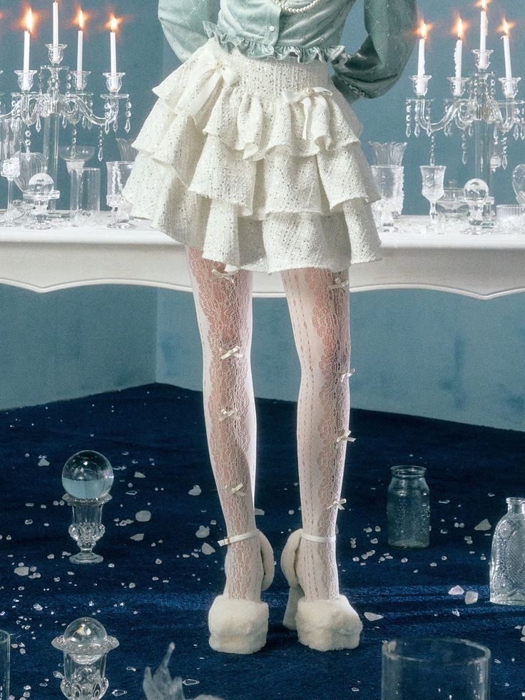 Elegant High Waist Skirt With Ruffles, Elegant Cream Ruffled Skirt Bottoms, Elegant Cream Ruffled Skirt, Balletcore Mini Skirt With Ruffles, White Lace Knee-length Skirt, Winter Ruffled Tiered Skirt Bottoms, Winter Tiered Ruffled Skirt, Winter Tiered Ruffle Skirt, Winter Tiered Skirt With Ruffles