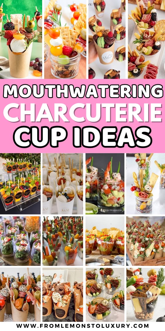 a collage of different pictures with the words mouthwatering charcuterie cup ideas