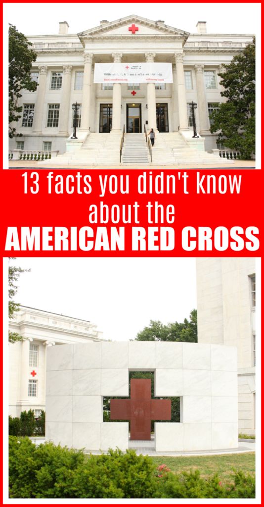 the american red cross in front of an old building with text overlaying it