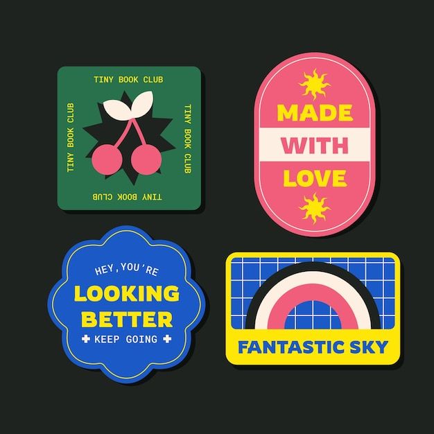 four stickers with different designs on them