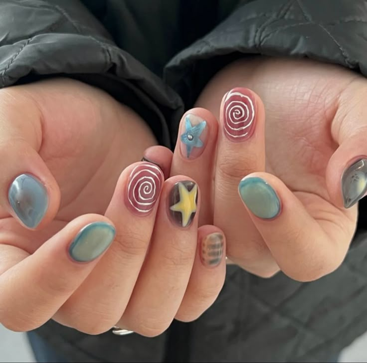 Hippie Nails, Pretty Gel Nails, Cool Nails, Funky Nails, Dream Nails, Dope Nails, Coraline, Nails Inspo, Swag Nails