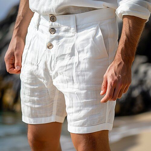 Season:Summer; Fabric:Linen Cotton Blend; Gender:Men's; Style:Fashion,Streetwear; Elasticity:Inelastic; Occasion:Holiday,Daily,Beach; Fit Type:Regular Fit; Function:Breathable,Comfort; Waistline:Mid Waist; Pattern:Plain; Design:Button,Pocket,Straight Leg; Pants Type:Shorts,Beach Shorts,Linen Shorts,Summer Shorts; Fly Type:Button; Front page:FF; Listing Date:05/10/2024; Pants Length:Knee Length Beach Fit, Shorts Linen, Mens Casual Outfits Summer, Cheap Holiday, Streetwear Mode, Holiday Beach, Shorts Summer, Beach Fashion, Type Of Pants