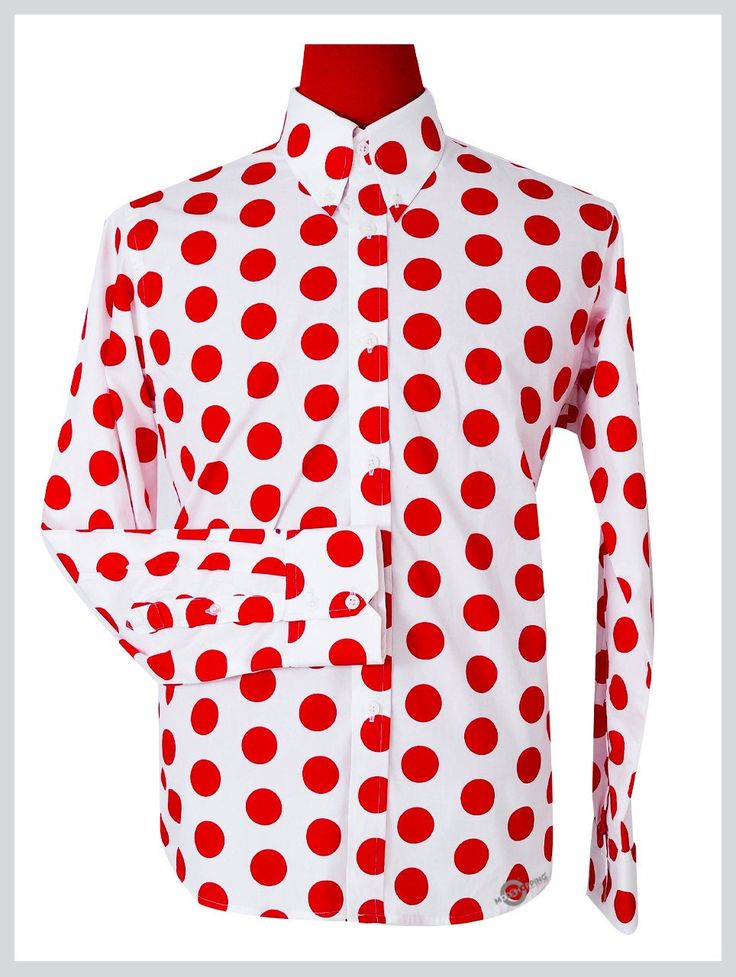 "Polka Dot Shirt| Large Red Dot In White Shirt For Man Large Dot Red Dot In White Button-down collar shirt 100% cotton High collar shirt 2 button Notch cuff Dart at the back Double stitching Slim fit shirt 5 days dispatch time Hand wash or machine wash Measurements Guide: XXS (body chest -34\") = arm pit to pit ( 19\" ) / Neck- 14\" XS (body chest -36\") = arm pit to pit ( 19.5\" ) / Neck- 14.5\" S (body chest -38\") = arm pit to pit ( 20.5\" ) / Neck- 15.5\" M (body chest -40\") = arm pit to pi Fitted Red Button-up Dress Shirt, Red Cotton Shirt With Spread Collar, Polka Dot Cotton Tops With Buttons, Red Fitted Cotton Dress Shirt, Fitted Red Cotton Dress Shirt, Polka Dot Shirt With Buttons For Spring, Spring Polka Dot Shirt With Buttons, Classic Fitted Polka Dot Tops, Fitted Polka Dot Shirt For Spring