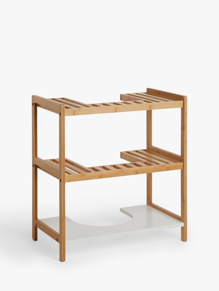 a wooden shelf with two shelves on each side and one shelf below the shelf is empty