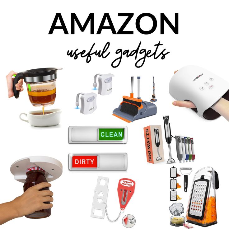 the words amazon are surrounded by many different gadgets and items that include coffee mugs