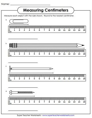 measurement worksheet for students with numbers and measurements on the scale, including pencils