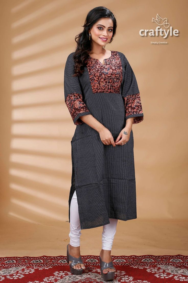 Presenting an exclusive women's kurti with hand embroidered kantha work. The unique multi-thread kantha embroidery design is entirely handcrafted on pure cotton by our skilled artisans. This beautiful Indian attire is suitable for any occasions and it will give you elegant ethnic look with ultimate comfort.  Sleeve Length : Long Sleeves Design : Hand Kantha Stitch Fabric : 100% Cotton Wash : Dry Clean  Get this exclusive Women's Cotton Kurti online at Craftyle - The best store for online shoppin Semi-stitched Cotton Kurta With Printed Motifs, Semi-stitched Cotton Kurta With Block Print, Straight Kurta With Multicolor Embroidery, Handloom Chanderi Straight Kurta, Straight Cotton Kurta With Resham Embroidery, Handloom Straight Kurta, Straight Kurta With Resham Embroidery In Cotton, Cotton Straight Kurta With Block Print, Semi-stitched Multicolor Cotton Kurta