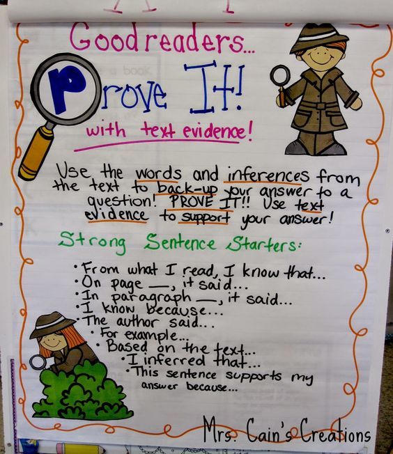 a poster with writing on it that says, good readers prove it with text evidence