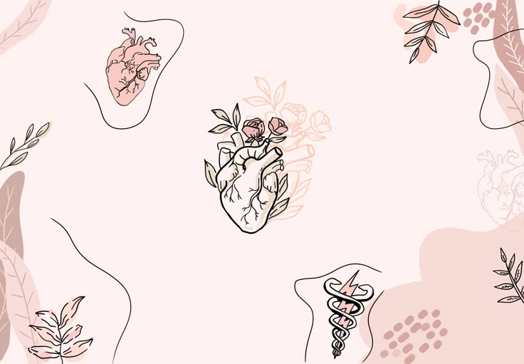 a pink wallpaper with hearts and flowers on the left hand side, as well as a stethoscope in the middle