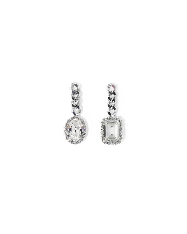 Materials: Rhodium plated brass, Swarovski crystal Length: 2"/ 5cm Made in NYC MR028-02 Luxury Jeweled Crystal Earrings, Sparkling Silver Jewelry For Evening, Classic Silver Linear Earrings For Formal Occasions, Classic Silver Linear Earrings For Formal Events, Dazzling Silver Jewelry For Evening, Sparkling Silver Bridal Earrings For Evening, Sterling Silver Jewelry With Plating For Party, Dazzling Sterling Silver Crystal Earrings For Party, Sterling Silver Dangle Crystal Earrings For Evening