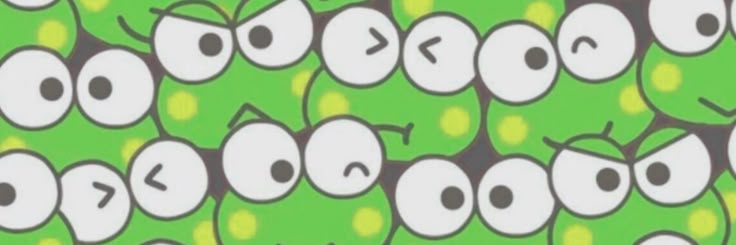 an image of many cartoon eyes on a green background with orange and white circles in the middle