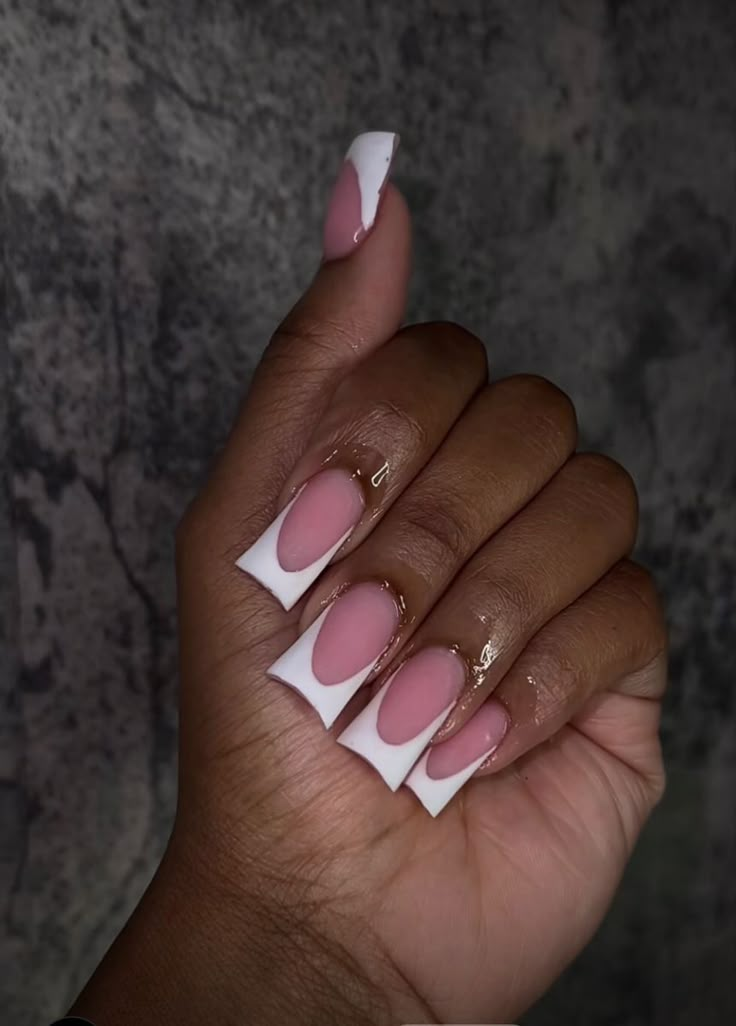 Pink French Duck Nails, French Duckies Nails, Cute Duck Acrylic Nails, Duck Shape Nails French Tip, French Tip Acrylic Nails Duck, Cute Duck Nails French Tip, Short White French Tip Duck Nails, Duck Nail Inspiration, French Tip Nails Duck