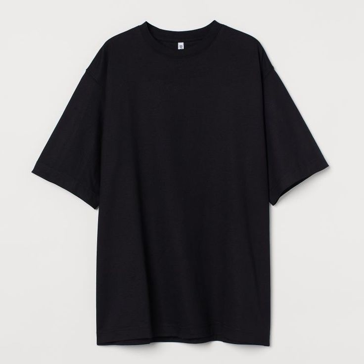 Oversized T-Shirt In Soft Cotton Jersey. Ribbed Crew Neck, Dropped Shoulders, And Elbow-Length Sleeves. H&m Relaxed Fit T-shirt For Streetwear, H&m Black Short Sleeve Tops, Black Cotton Drop Shoulder Top, Oversized H&m Tops For Streetwear, Casual Oversized Tops From H&m, H&m Cotton Tops For Streetwear, H&m Cotton Tops With Relaxed Fit, H&m Black Cotton T-shirt, Basic Short Sleeve T-shirt By H&m