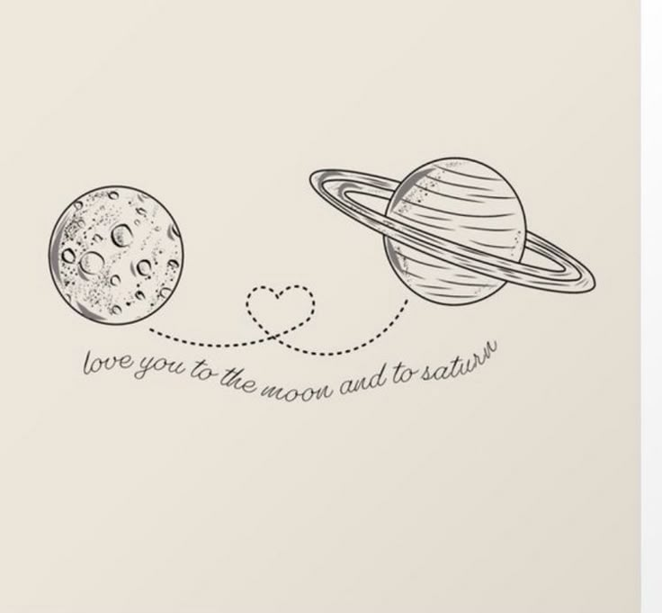 a drawing of two planets with the words love you to the moon and back