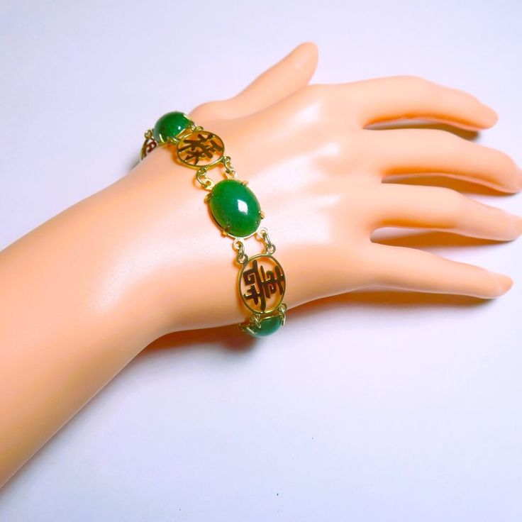 This Chain & Link Bracelets item is sold by FineFindsByMarie. Ships from Celina, TX. Listed on May 16, 2024 Antique Bracelets, Chinese Characters, 14k Gold Ring, Green Aventurine, Chain Link Bracelet, Fashion Bracelets, Link Bracelets, Prong Setting, Chain Link