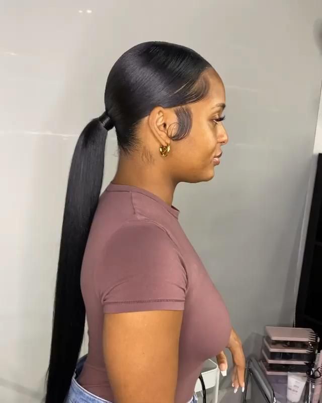 Low Ponytail Wigs Black Women, Low Long Ponytail Black Women, Black Women Long Ponytail Hairstyles, Slick Back Extended Ponytail, Long Low Ponytail Hairstyles For Black Women, Sleek Low Bun Black Women Middle Part, Slim Back Ponytail, Center Part Ponytail Black Women, Side Party Ponytail