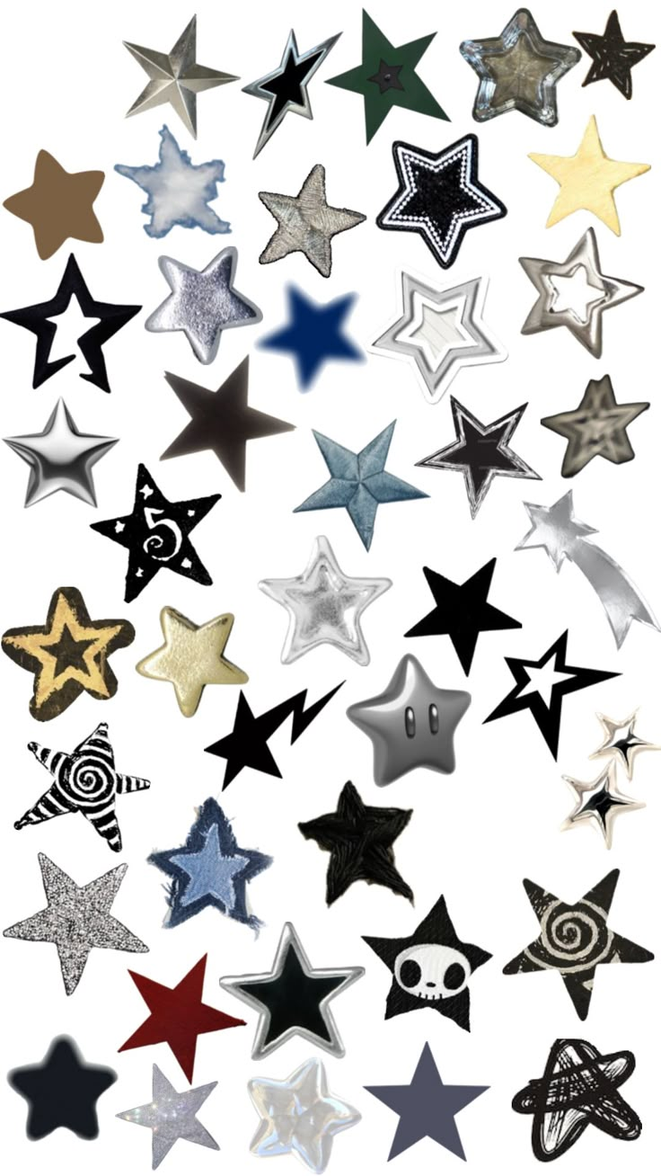 an assortment of stars are shown in different colors