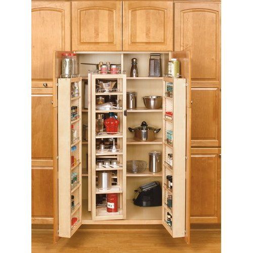 an open cabinet with many items in it