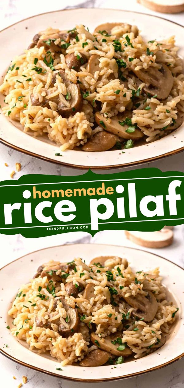 When you need a flavorful, yet easy side dish turn to this recipe for Homemade Rice Pilaf. Made with toasted rice, earthy mushrooms, and a homemade blend of spices, this Rice Pilaf Recipe is buttery, nutty, and insanely delicious! Rice Pilaf With Minute Rice, Jasmine Rice Pilaf Recipe Easy, Mushroom Pilaf Rice, Rice Cooker Pilaf Recipe, Spinach Rice Pilaf, Homemade Rice Pilaf Recipes, Rice Pilaf Recipe Easy Instant Pot, Easy Rice Pilaf Recipe, Oven Rice Pilaf