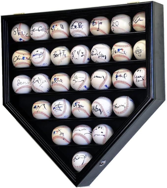 a baseball display case with signed baseballs in the bottom half and numbers on each ball