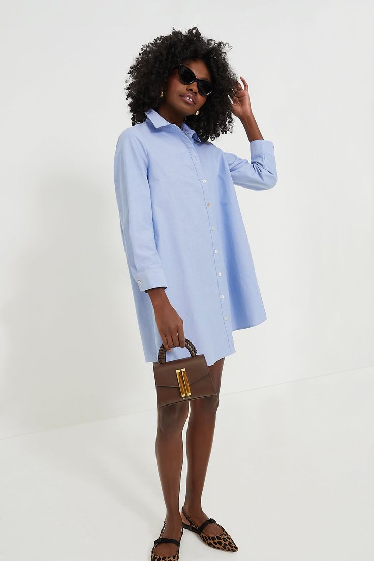 The ultimate menswear inspired piece– meet the Chambray Harris Shirt Dress. Combining the classic, fresh, crisp details of your typical work button down and the feminine details of an effortless mini, with just a change of accessories this number is the perfect day to night piece. Opt for flats and tote for an easy and refreshing spring look. Spread collar Long sleeves with button cuffs Side seam pockets High to low hem Mini length Relaxed fit Lined Material: 100% Cotton (main), 100% Rayon (lini Casual Button-up Chambray Dress, Washed Chambray Button-up Shirt, Light Wash Chambray Button-up Denim Dress, Medium Wash Chambray Button-up Shirt, Button-up Chambray Dress In Medium Wash, Feminine Details, Plus And Minus, Spring Look, The Perfect Day