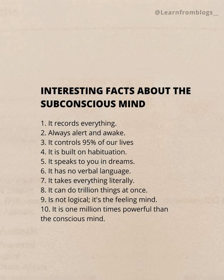 an advertisement with the words interesting fact about the subconscious mind on it