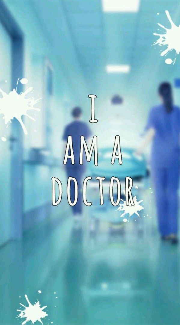 the words i am a doctor are displayed in front of an image of two doctors