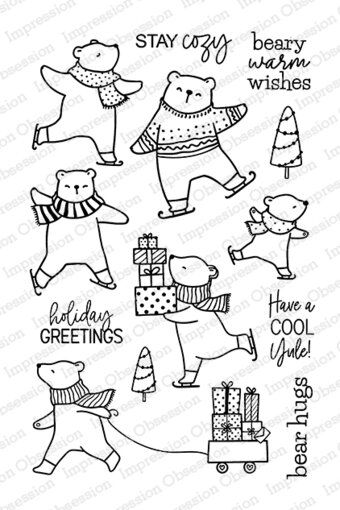 the clear stamp set features teddy bears and presents