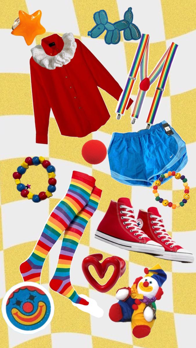 clown clowncore outfit kidcore costume halloween Casual Clown Outfit, Clown Aesthetic Outfit, Clown Core Outfit, Clown Outfit Ideas, Clown Fit, Weirdcore Clothes, Types Of Clowns, Clowncore Outfit, Clown Style