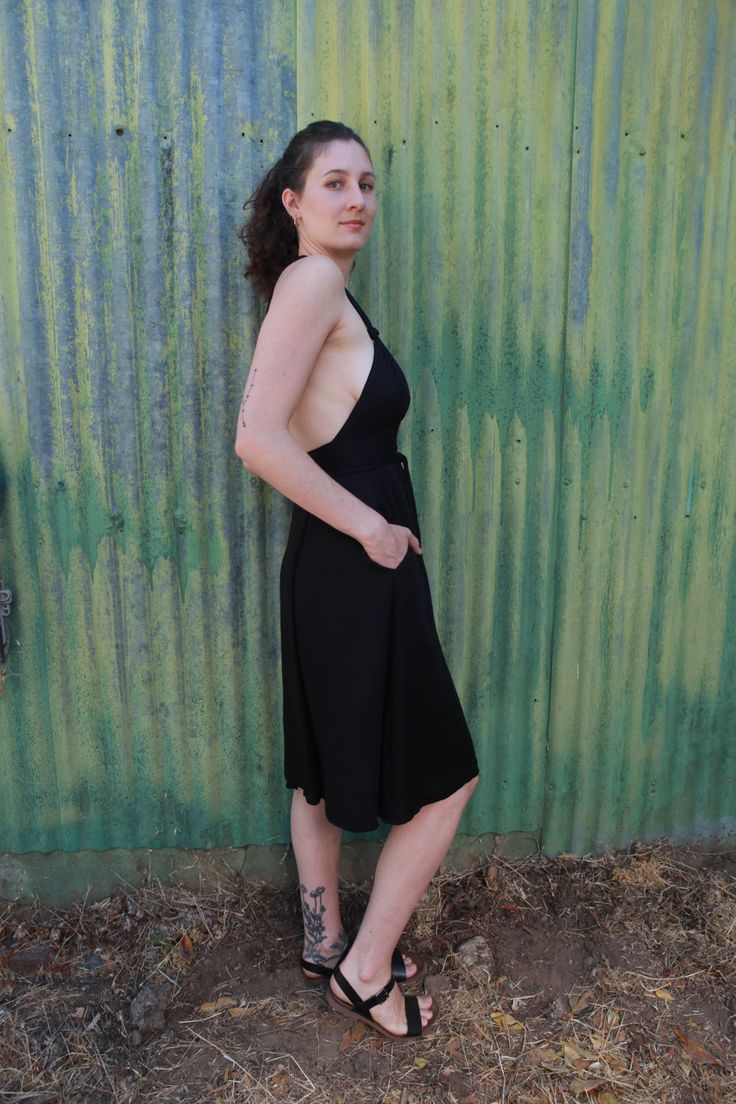 The Monroe dress is one of our most versatile fits for many different bodies as it is double adjustable. It wraps around the waist and also halter ties at the neck making it form to your body perfectly. You can make the straps more sexy by tying knots or twisting as shown in the photos. Big side seam pockets that don't add bulk. Double lined bust so you can wear it without a bra and not be too nippily. Open back that is super sexy. Can we warn with a long sleeve underneath on chillier days. Made Monroe Dress, Tying Knots, Field Day, Tie Knots, Skirt Length, Open Back, Slip Dress, Wear It, Twist